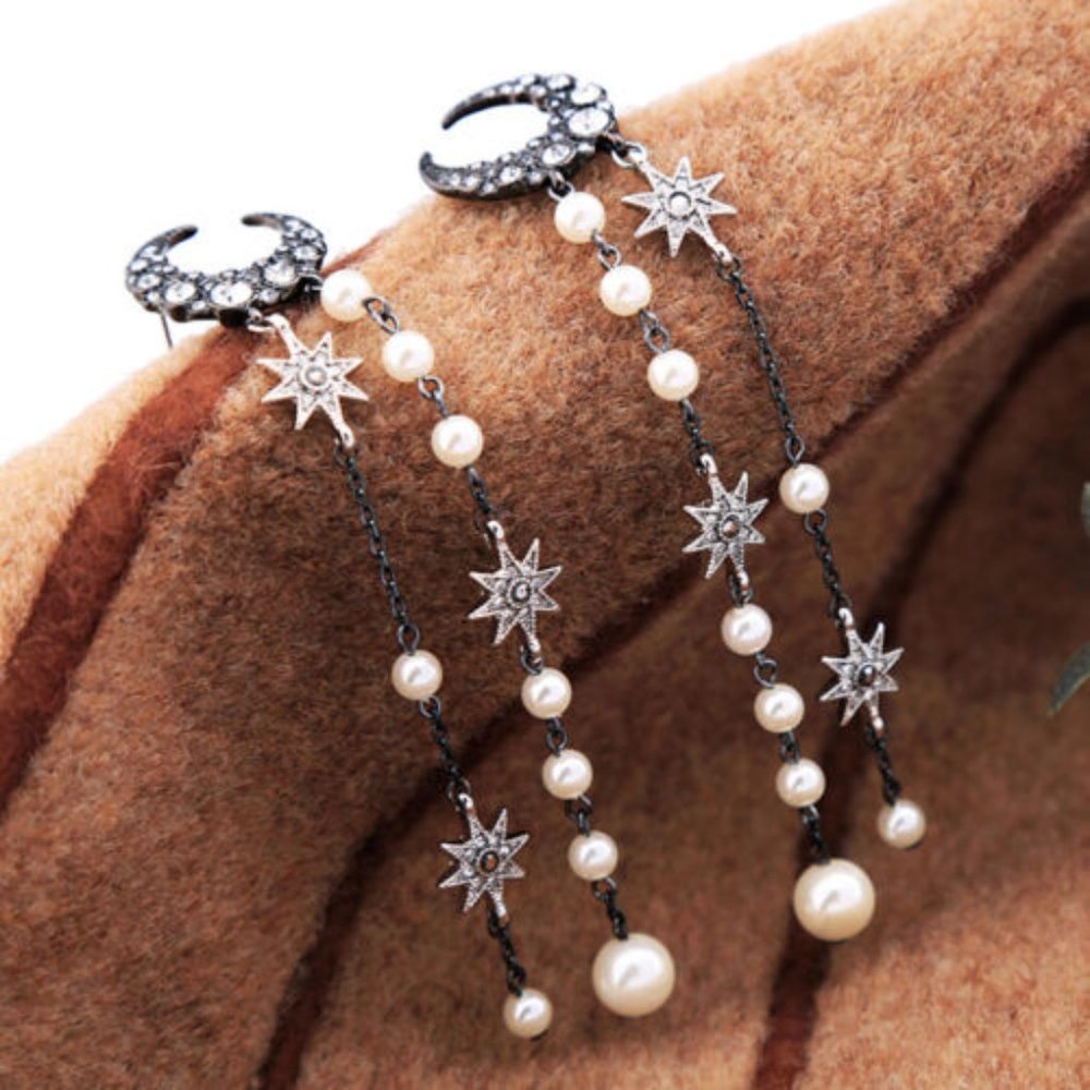 Star Moon Tassel Drop  Betsey Johnson Earrings - Picture 5 of 5